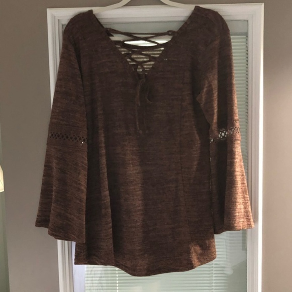 Win Win Tunic Cross Back Tie Bell Sleeves Size S/M